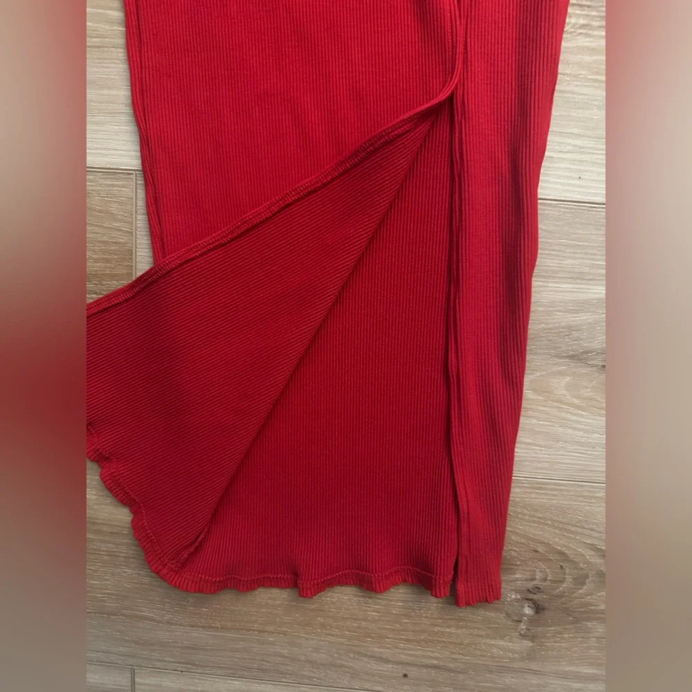 Lulus Red Ribbed BodyCon Maxi Skirt S